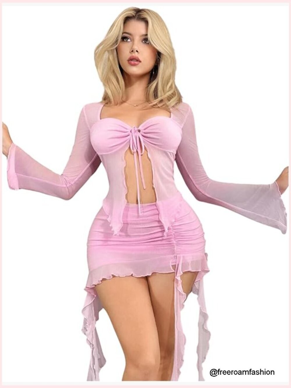Stretchy Y2K 2-Piece Set Crop Top Ruffle Mini Skirt Women's Outfit